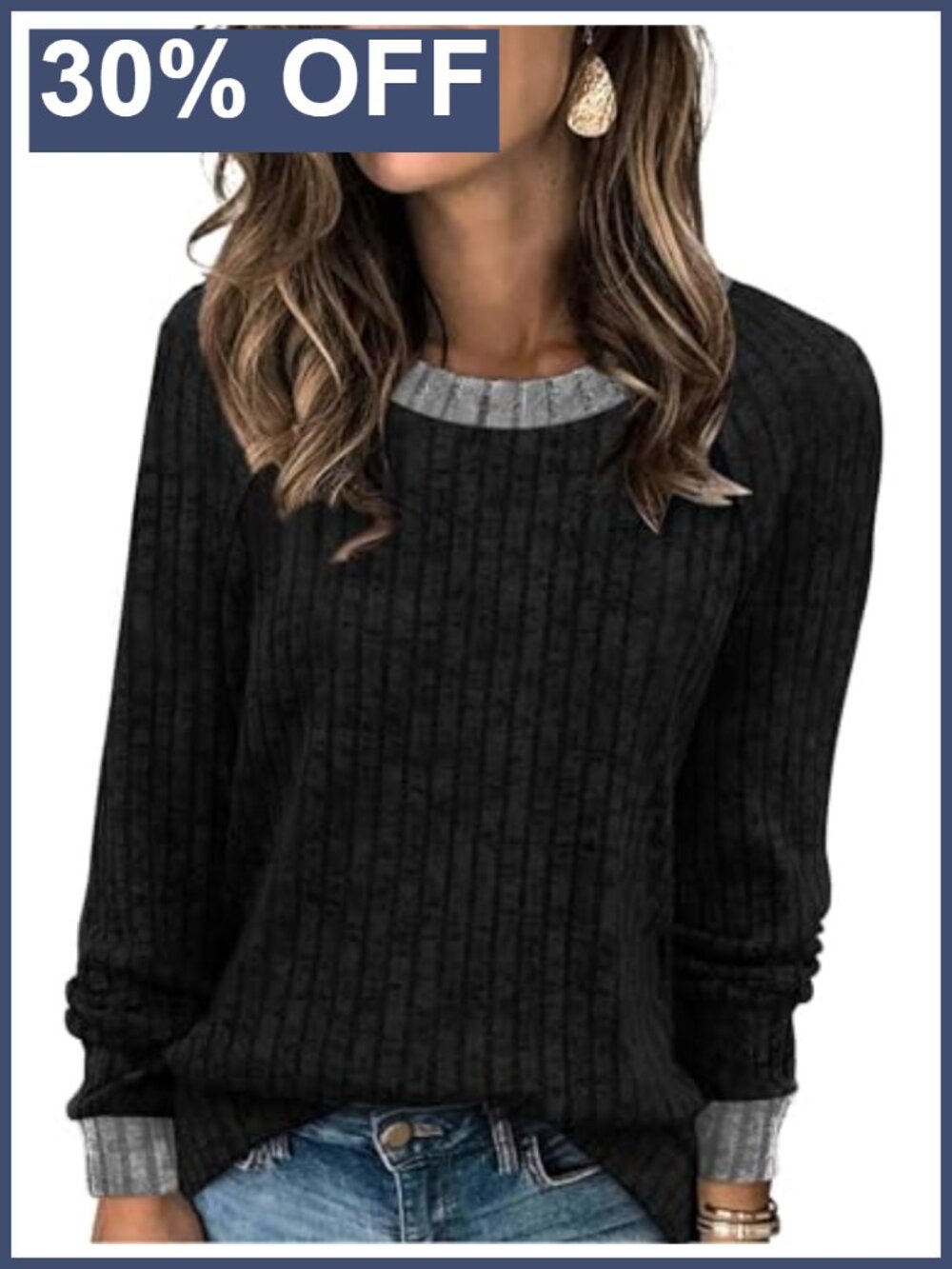 WIHOLL Women's Long Sleeve Tunic Sweater Lightweight Color Block Pullover